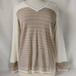 Christopher & Banks Women's Sweater V Neck Linen Cotton Y2K Neutral Color Block